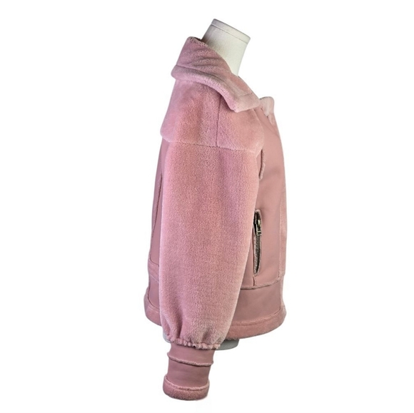 Blush Pink Faux Shearling Moto Jacket Size S Korean Oversized Lapel Zip - Picture 5 of 6